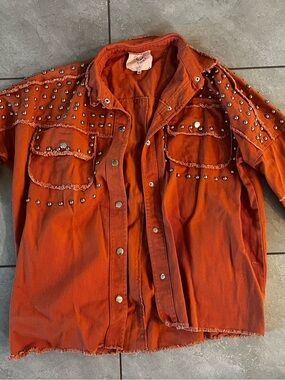 Fantastic Fawn Rust Orange Studded Jean Jacket